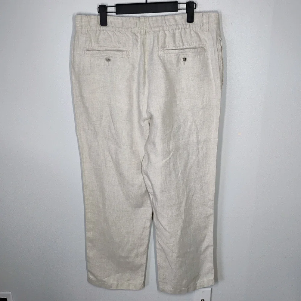 Caribbean Mens Linen‎ Coastal Pants Beige 38x30 Beachy Wedding Vacation